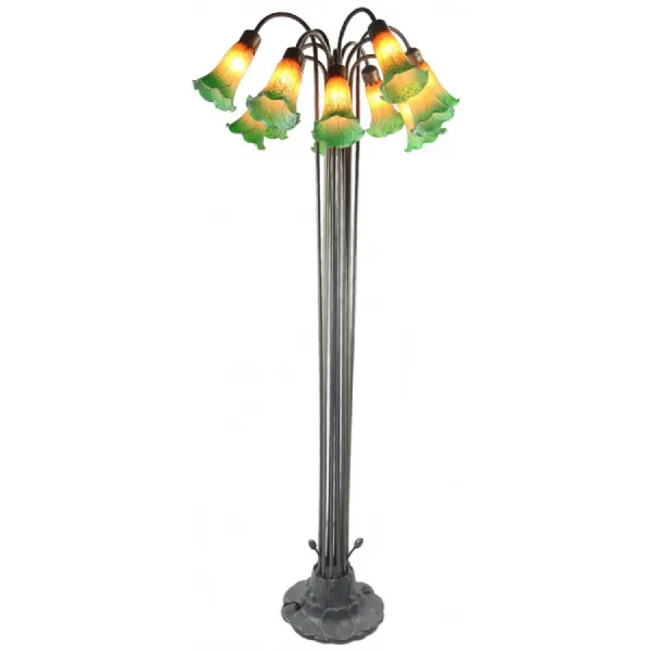 Traditional Amber and Green Glass 12 Lily Floor Lamp 149cm