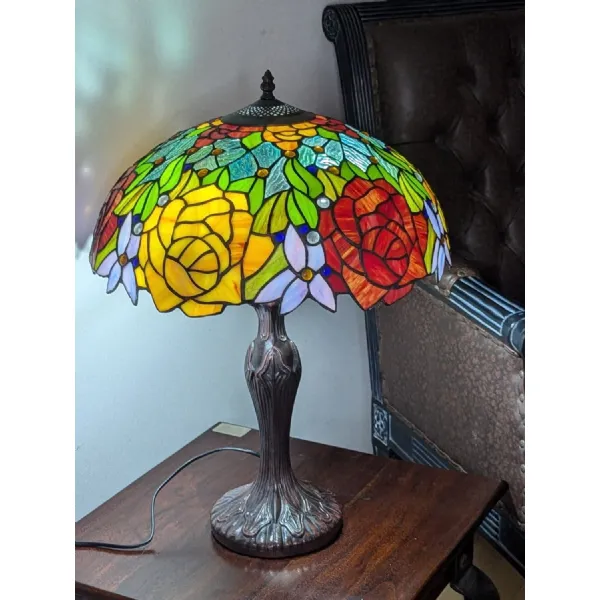 Large Rose Snowdrop Glass Zinc Alloy Tiffany Table Lamp 59cm