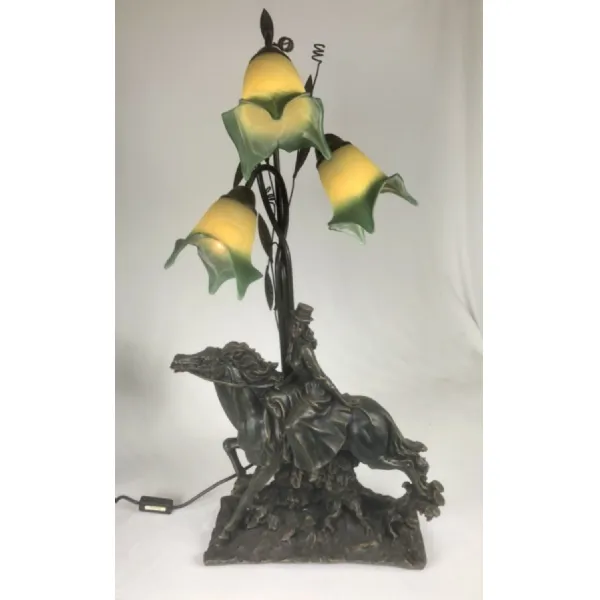 Lady Horse Lamp with 3 Amber Green Shades