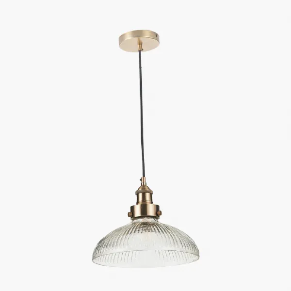 Bowery Large Ribbed Glass with Antique Brass Fitting Elec Pendant