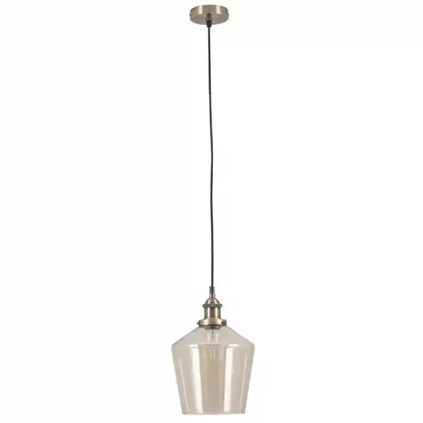 Antique Brass Metal and Glass Pendant With Copper Cable