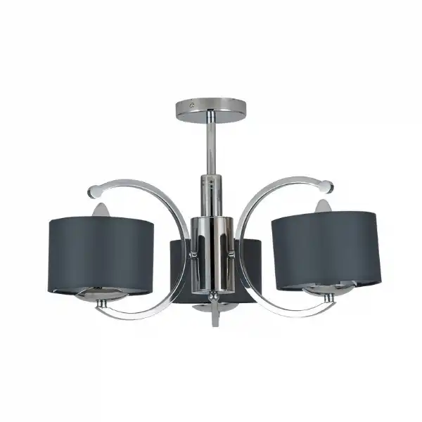 Silver 3 Arm Semi Flush Pendant Light Grey Shades