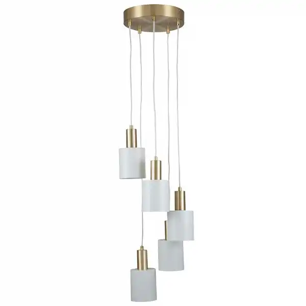 Retro White and Gold Metal 5 Drop Pendant Light