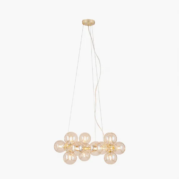 Gold Metal Pendant Ceiling Light with 15 Lustre Glass Balls