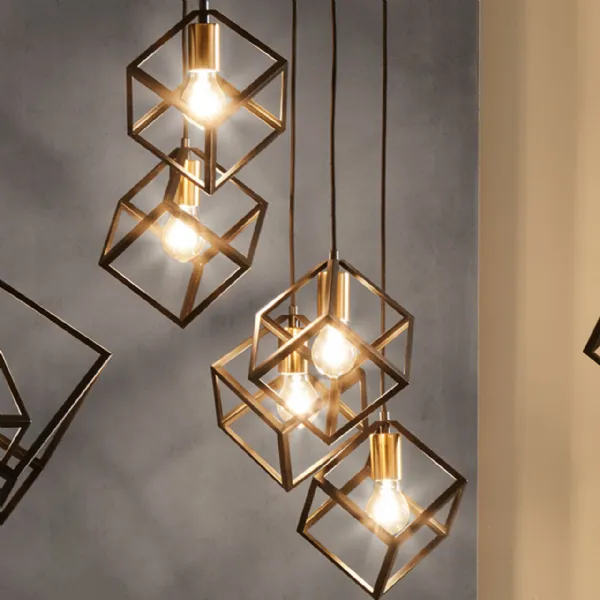 Matt Black and Gold 5 Cube Metal Pendant Light