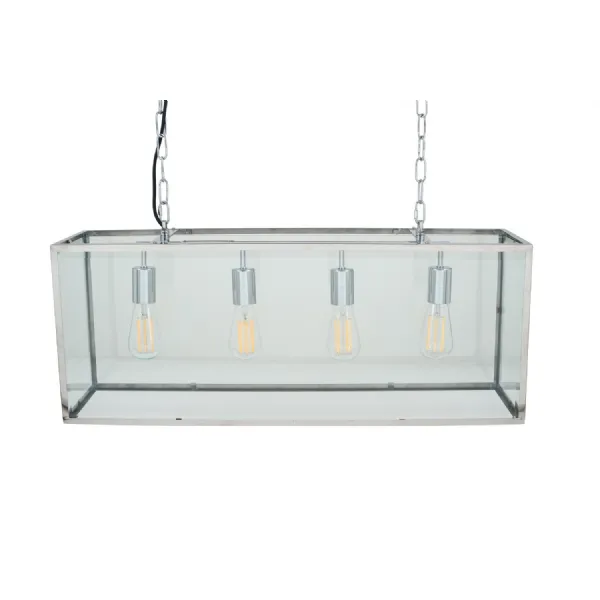 Industrial Silver Metal and Glass 4 Bulb Pendant Light
