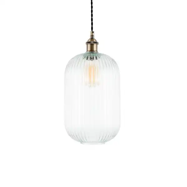 Brass Ribbed Glass Pendant Ceiling Light
