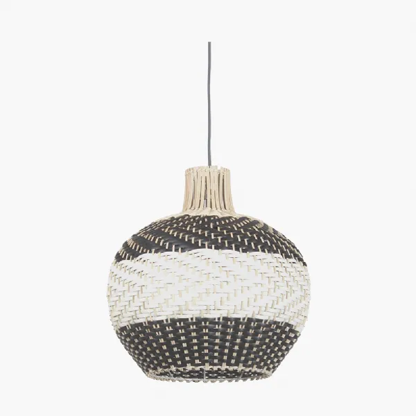 Rowan Natural Rattan Black and White Woven Pendant