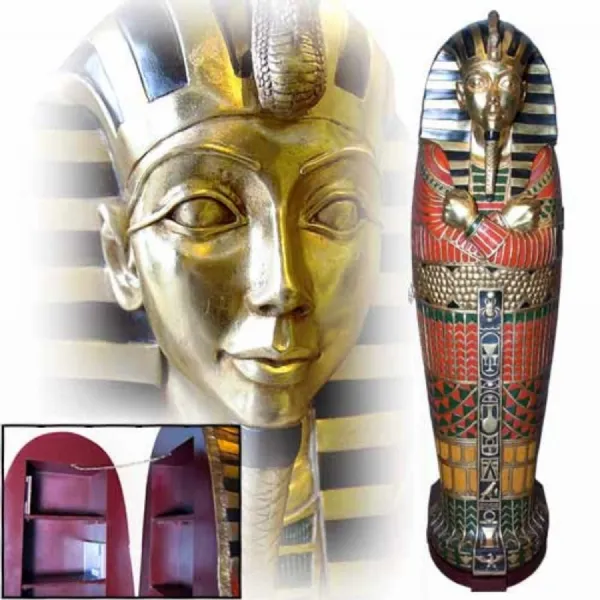 Egyptian Gold Polyresin Sarcophagus CD and DVD Storage Cabinet 192cm