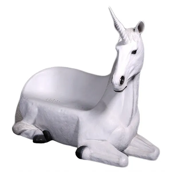White Polyresin Unicorn Bench Outdoor Seat