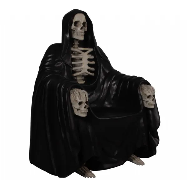 Black Polyresin Throne Chair with Grim Reaper Design 131cm