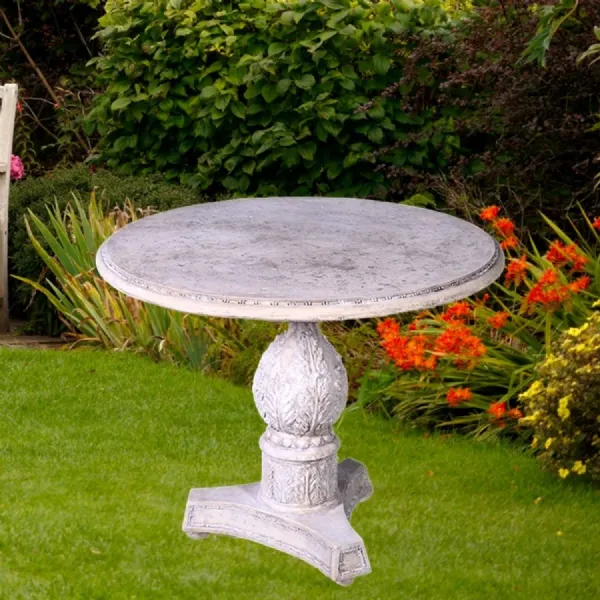 Roman Stone Finish Round Outdoor Acanthus Table 84cm