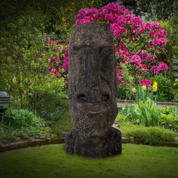 Modern Grey Textured Polystone Easter Island Moai Statue 122cm