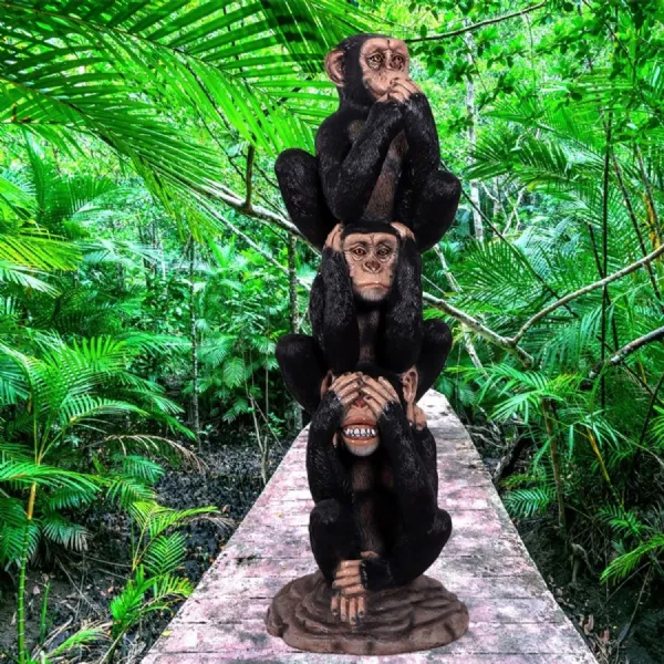 Black Polyresin Outdoor Three Wise Monkeys Stack 150cm