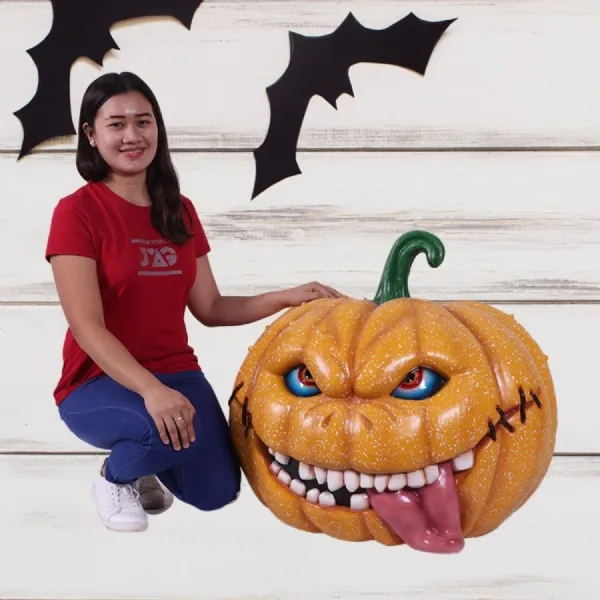 Orange Fibreglass Pumpkin Brothers Curly Sculpture 81cm