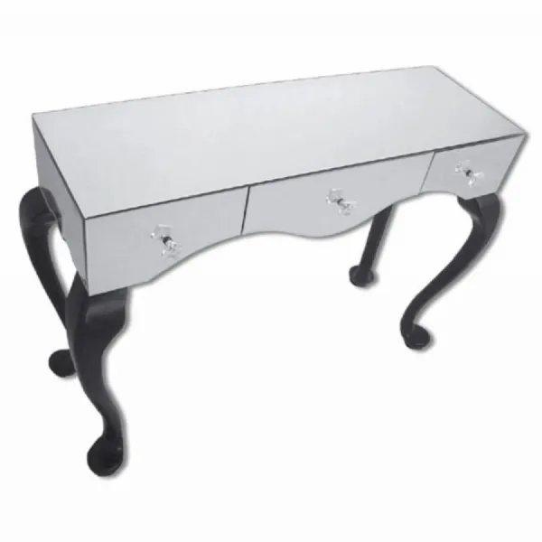 Silver Mirrored Glass Wide Dressing Table Desk Cabriole Legs