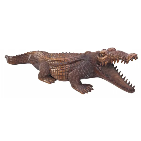 Rustic Brown Hand Carved Wooden Crocodile Sculpture 100cm