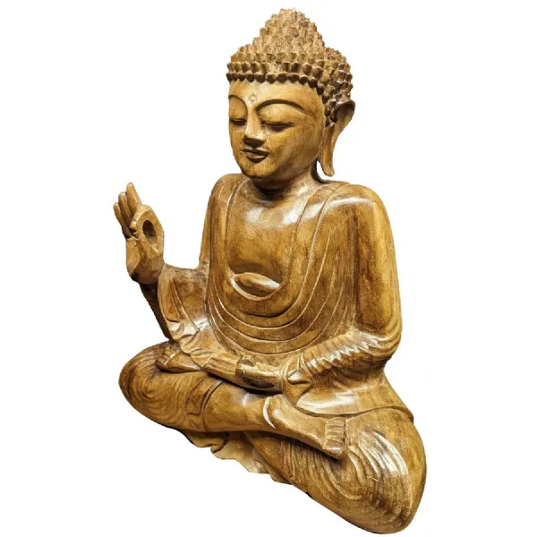 Natural Wooden Polished Meditating Buddha Statue 40cm