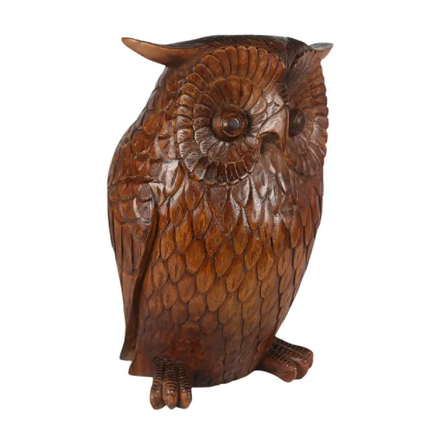 Hand Carved Wooden Owl Brown Finish 40cm