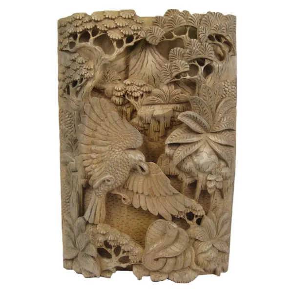 Handcarved Wooden Wall Hanging with Eagle and Cobra 48.5cm