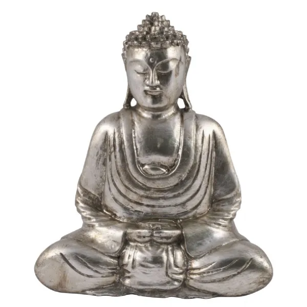 Wooden Buddha Hands in Lap Antique Silver Finish