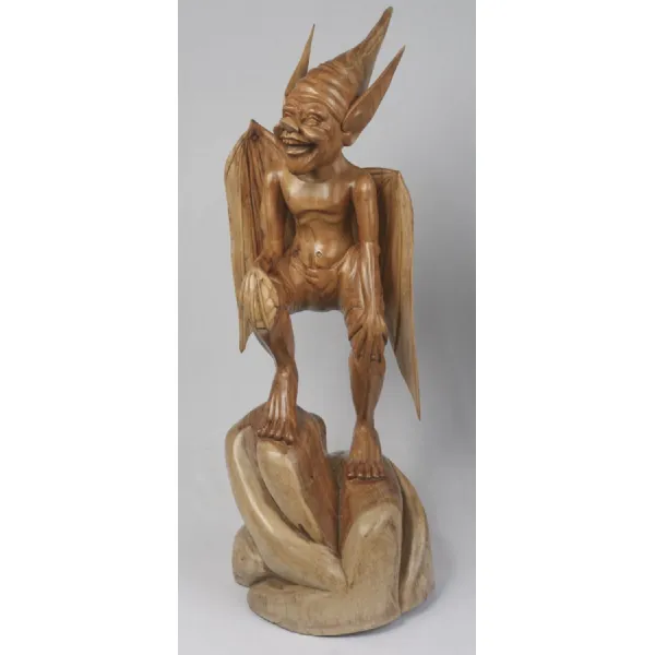 Natural Suar Wood Hobbit Statue with Carved Detail 100cm