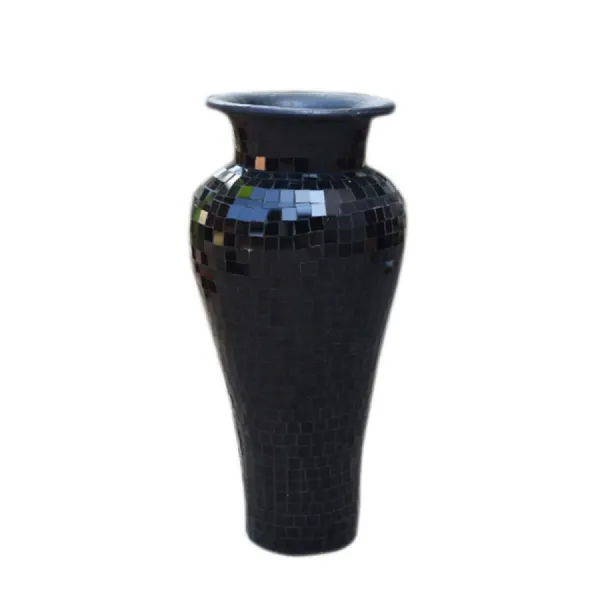 Mosaic Black Terracotta & Glass Vase 60cm Tall 24cm Dia