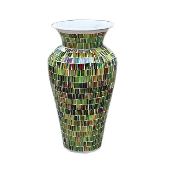 Mosaic Green & Brown Terracotta & Glass Vase 60cm Tall 24cm Dia