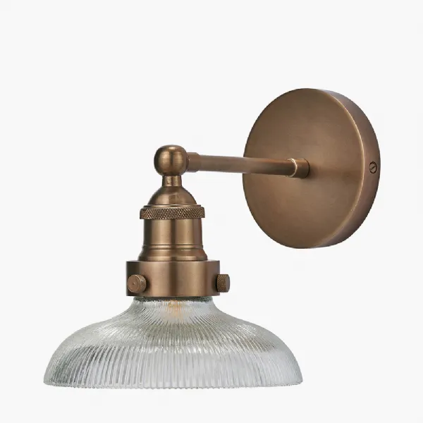 Bowery Ribbed Glass with Antique Brass Fitting Wall Light