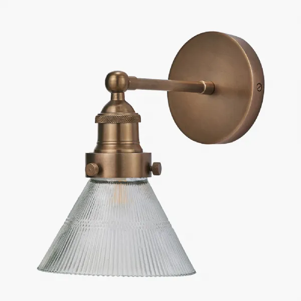 Lenox Conical Ribbed Glass with Antique Brass Fitting Wall Light