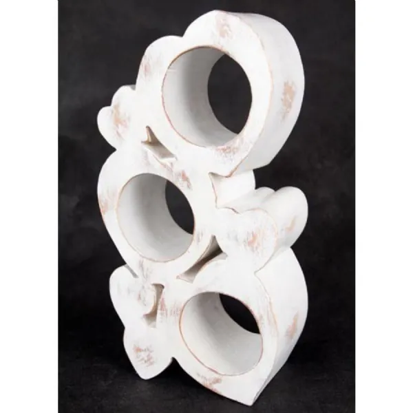 Wooden Heart Wine Holder White Wash 33cm