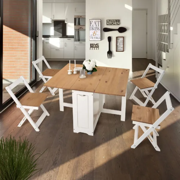 Distressed Wood Top White Butterfly Dining Set 4 Chairs