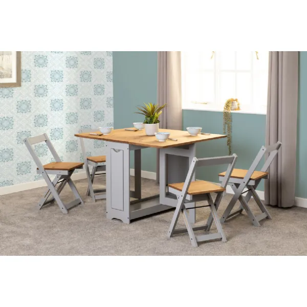 Distressed Wood Top Grey Butterfly Dining Set 4 Chairs