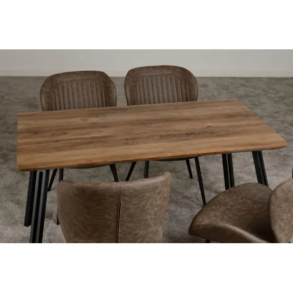 Quebec Straight Edge Dining Set Medium Oak Effect Black Brown Faux Leather