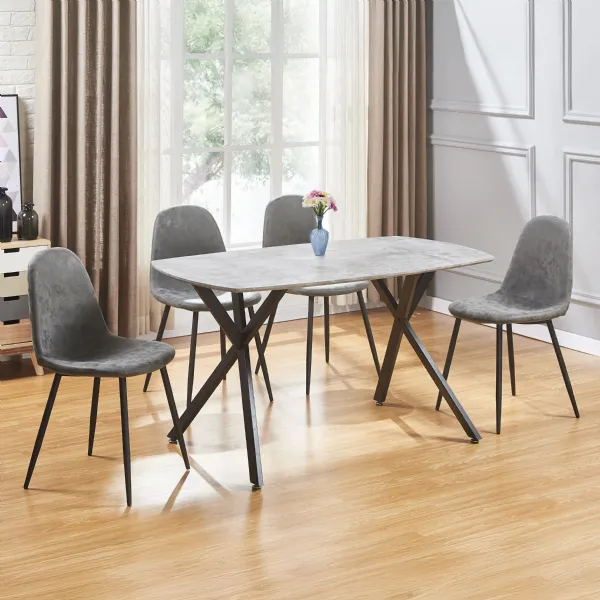 Concrete Effect Rectangular Dining Table Set 4 Grey Chairs
