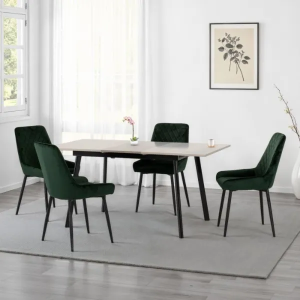 Concrete Texture Extending Dining Set with 4 Green Chairs