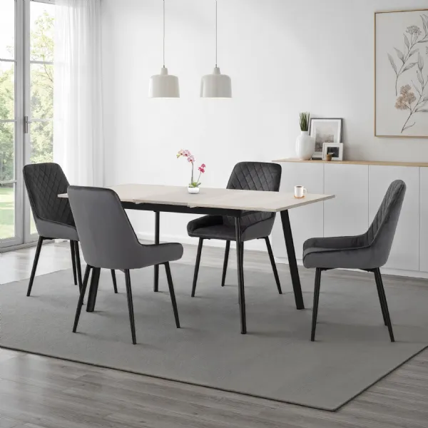 Concrete Texture Extending Dining Set with 4 Grey Chairs