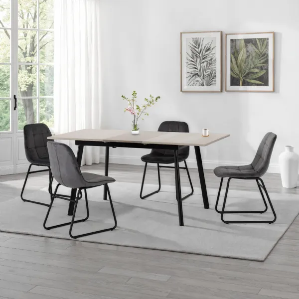 Concrete Textured Extending Dining Set with 4 Grey Chairs