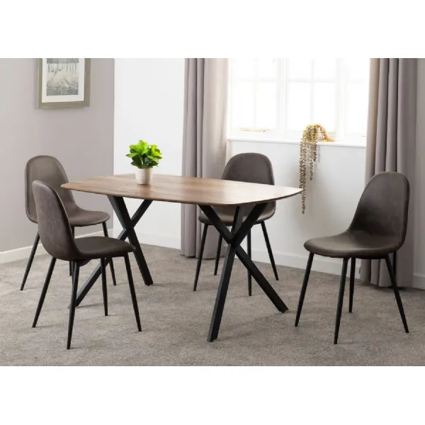 Medium Oak Effect Rectangular Dining Table Set 4 Brown Chair