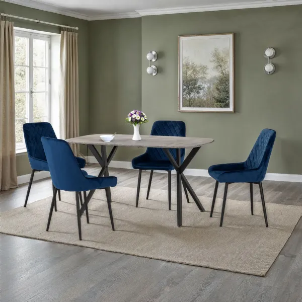 Concrete Texture Rectangular Dining Table Set with 4 Chairs