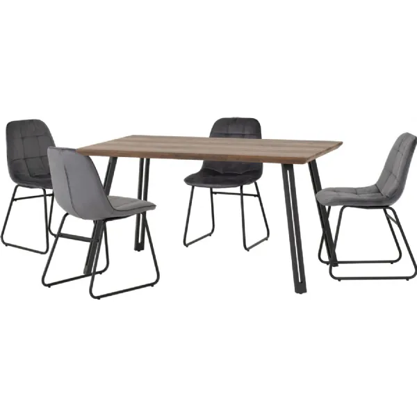 Quebec Straight Edge Dining Set with Lukas Chairs Medium Oak Effect Black Grey Velvet