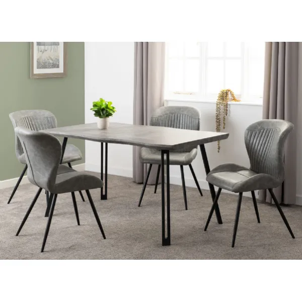 Concrete Effect Dining Table Set with 4 Grey Chairs