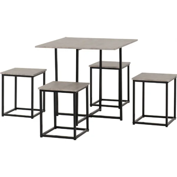 Kent 1+4 Stowaway Dining Set Stone Effect Black