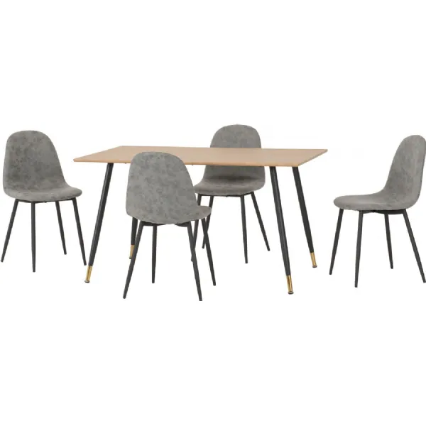 Hamilton Medium Dining Set with Athens Chairs Medium Oak Effect Black Grey Faux Leather