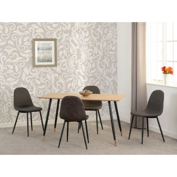 Medium Oak Effect Dining Table Set with 4 Brown Chairs