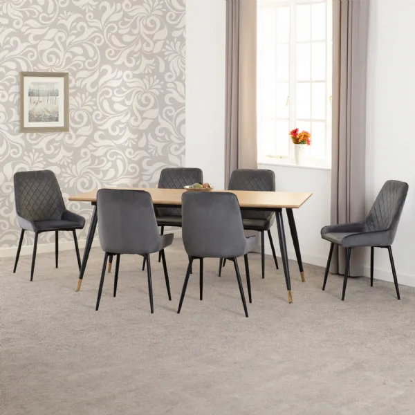 Medium Oak Effect 180cm Large Dining Table Set 6 Grey Chairs