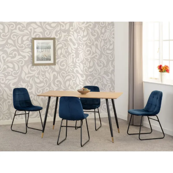 Medium Oak Effect Dining Table Set with 4 Blue Velvet Chairs