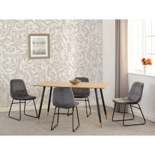 Medium Oak Effect Dining Table Set with 4 Grey Velvet Chairs