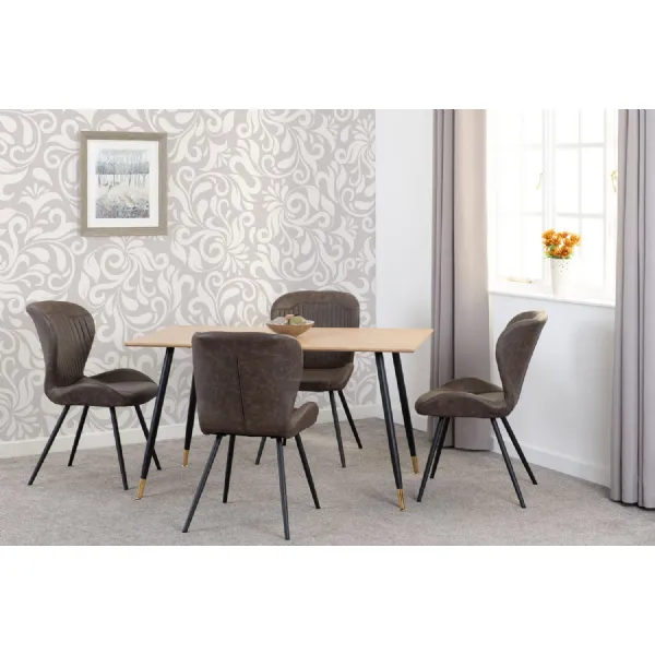 Medium Oak Dining Table Set with 4 Brown Chairs