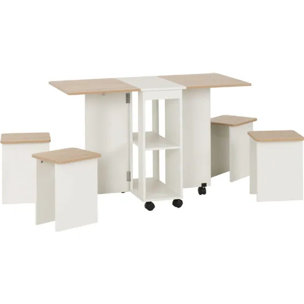 Seymore Stowaway Dining Set Oak Effect White